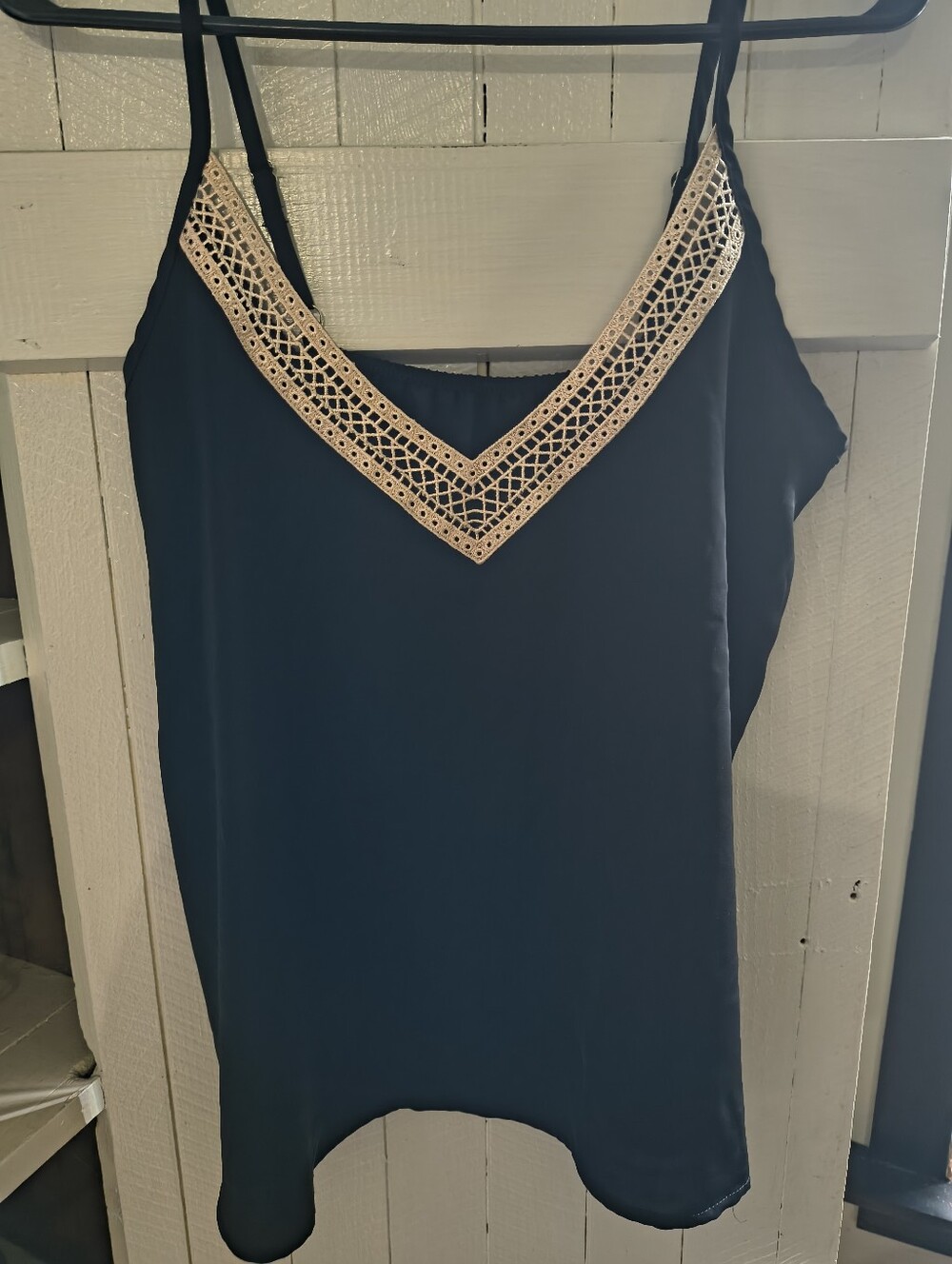 Women’s Black Camisole with Crochet V-Neck